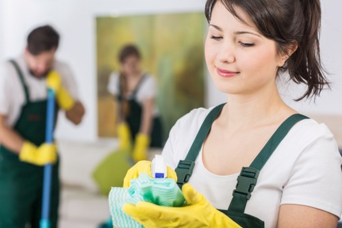Professional carpet cleaning treatment being applied to a floor area